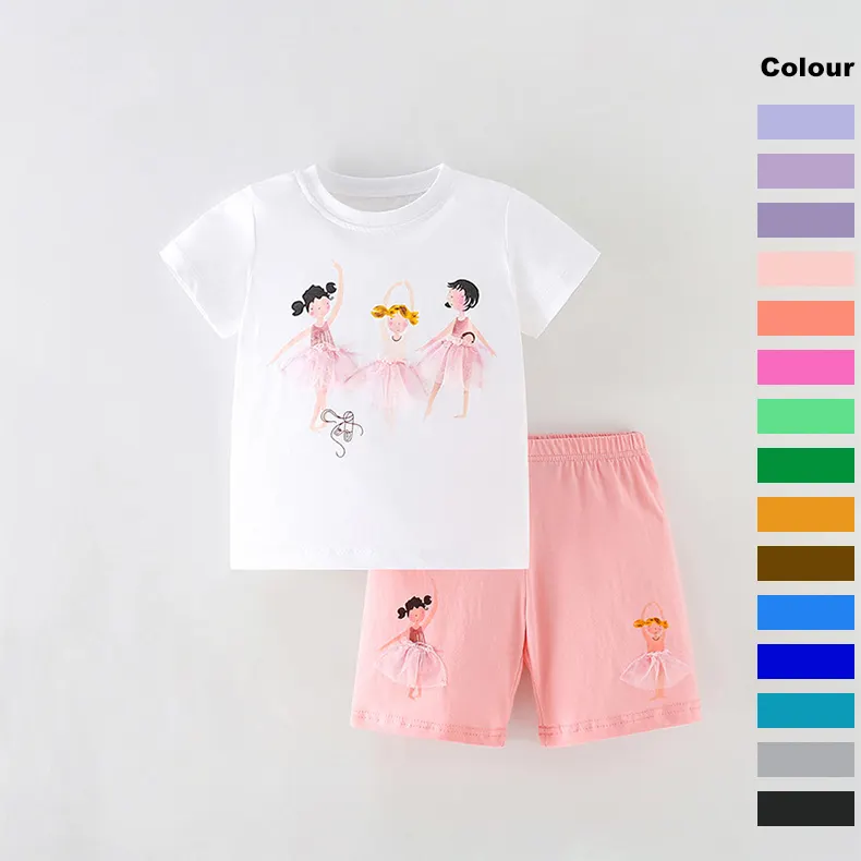 Custom Kids Kleding 5 Jaar Meisje Voor Zomer Puur Katoenen T-Shirt Shorts Print Meisje Kleding Kleine Meisjes Kleding Sets