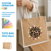 Sacs fourre-tout en toile de jute réutilisables en gros avec poche avant pour cadeaux et courses