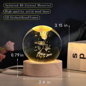 6cm 3D Art <b>Solar</b> <b>System</b> USB Planet Flower Modern Bedroom LED Crystal Ball Night <b>Light</b> with Wooden Base - Product Image 2