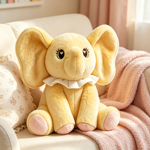 Peluche Personalizzato a Forma di Elefante Giallo, Morbido Giocattolo Imbottito con Colletto a Volant, Regalo di Compleanno per Bambini, Tema <span class=keywords><strong>Zoo</strong></span> - Product Image 2