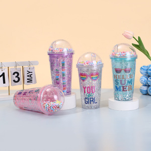 Sıcak satmak yaratıcı sevimli karikatür dikiş çift duvar plastik su şişesi yatay saman yatay saman su bardakları konteynerler - Product Image 2