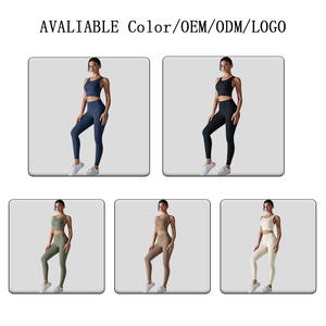 Conjunto de 2 piezas de Sujetador deportivo con espalda hermosa, traje ajustado elástico Fiess con estampado de glúteos, mallas de cintura alta, Top corto, ropa de Yoga para gimnasio - Product Image 2