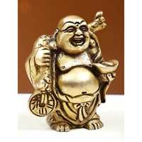 Pequeña Estatua de Buda Sonriente Art Deco de Latón Chapado en Oro de 3 Pulgadas, 0.4 kg de Peso, Decoración para el Hogar, Regalo de Aniversario