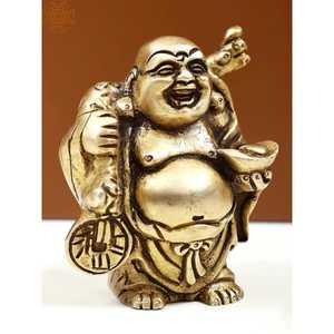 1. Pequeño Buda Sonriente de Latón de 3 Pulgadas con Monedas y Lingote, Estatua de Prosperidad, 0.4 kg de Peso, 3 Pulgadas de Altura, Decoración para el Hogar, Regalo - Product Image 2