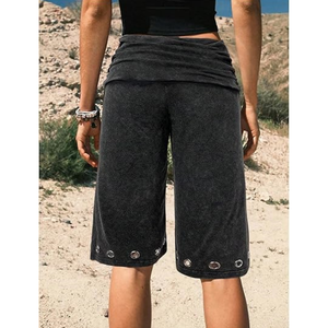Pantalones Capri Personalizados de Alta Calidad, Estilo Urbano, Tela de Rizo, Desgastados, con Ojales, Lavado Vintage, Shorts Plegables, <span class=keywords><strong>Bermudas</strong></span> para <span class=keywords><strong>Mujer</strong></span> - Product Image 2