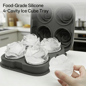 ถาดน้ำแข็งซิลิโคนรูปกุหลาบสำหรับใช้ในตู้แช่แข็งเกรดอาหารปลอดภัยสำหรับของจำเป็นสำหรับบ้านใหม่ถาดน้ำแข็งที่มีฝาปิดสำหรับวิสกี้บูร์บง - Product Image 1