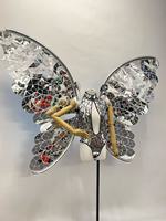Combinaison de performance dorée effet miroir avec ailes de papillon, abeille et fée, style guerrier, DJ, ange, bar, cosplay, argentée, pour adulte