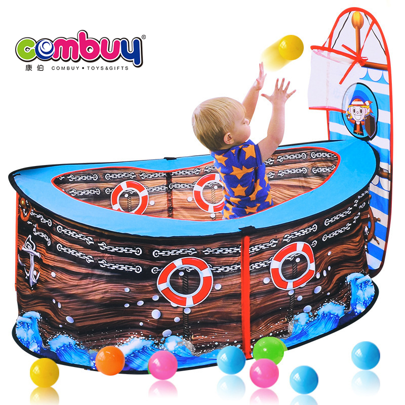 Relaxdays Tienda Infantil Barco Pirata Pop-up – 68x170x85 Cm, Rojo Y Azul, Para Interior Y Exterior, Niños +3 Años