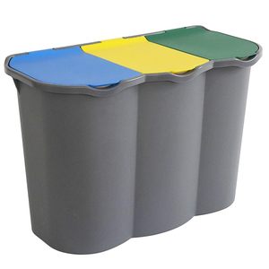 Waste Sorting <b>Bin</b> <b>3</b> Compartment 80L With Bag Retaining Rings For Recycling - Product Image 1