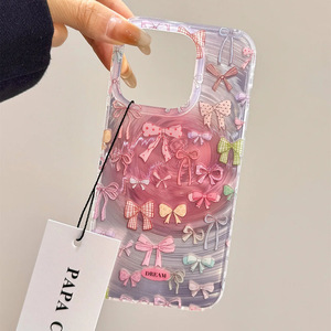 PH167 coreano in rosa idromassaggio <span class=keywords><strong>con</strong></span> fiocco colorato per <span class=keywords><strong>iPhone</strong></span> 16/15/14 custodia per telefono 13/12 ragazza cuore <span class=keywords><strong>11</strong></span> carino XR - Product Image 4