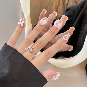 Qianya TikTok Viral Press on Nails 10 piezas-Sparkling Diamond Butterfly Hecho a mano Otoño Invierno Juego de uñas postizas para Cool Girls - Product Image 6
