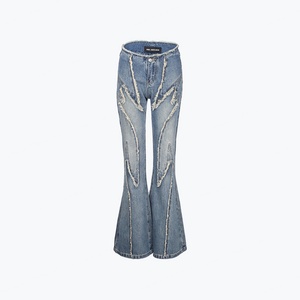 Pantalons en jean personnalisés pour femmes, vintage, délavés, bleus, évasés, de haute qualité, 100% coton, jeans pour femmes - Product Image 4