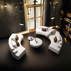 Moderno Sofá Seccional Modular Reclinable Redondo de Tela Bouclé Blanca, Diseño Curvo para Muebles de Sala de Estar de Hotel o Apartamento - Product Image 2