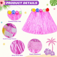 Jupe Hula Hawaïenne pour Enfants en Gros, Jupe en Herbe Plastique de 30 cm, Costume de Taille Haute à Fleurs Colorées pour Fête Tropicale Luau et Spectacle