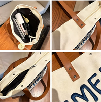 Sac à main pour femme en toile brodée avec lettres, grande capacité, poignées en similicuir, sac à bandoulière, cabas de shopping quotidien