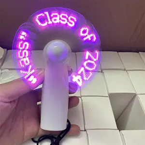 Kipas menyala pesan LED, pendingin udara genggam hadiah kata ungu dapat diisi ulang ventilasi Mini kustom