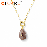 Fabricant de bijoux personnalisés LUCKYJIU, collier avec pendentif en forme de larme en acier inoxydable plaqué or 18 carats et pierre naturelle, pour bijoux d'été