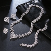 Ensemble collier, boucles d'oreilles, bracelet et bague en laiton et zircon OUGEPHELI pour femme, mariée, mariage, dîner, fête