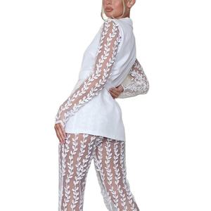 Formale Giacca Sportiva delle Donne di Autunno di Colore Solido Del Merletto Del Ricamo Manica Lunga <span class=keywords><strong>Cintura</strong></span> Giacca - Product Image 3