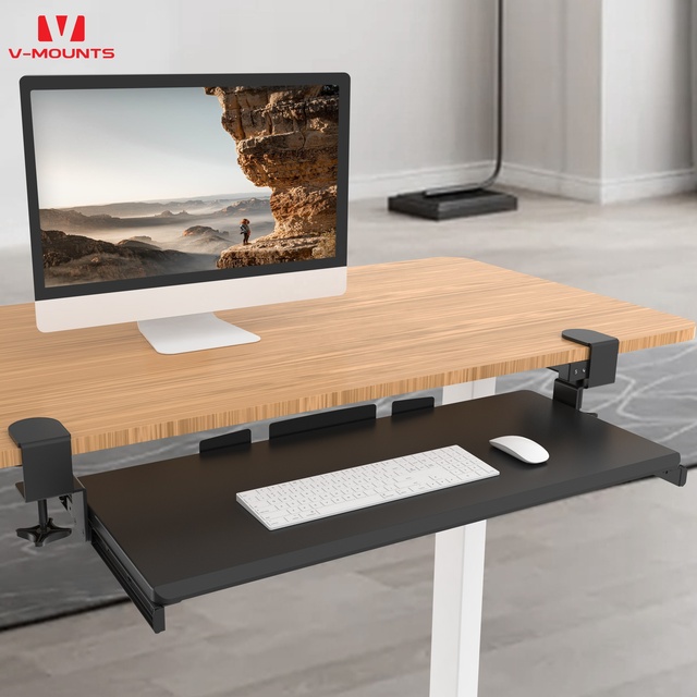 V-mounts Adjustable Large Keyboard Tray Under Desk Pull Out with Sturdy Clamp Mount System VM-KB07 in Stock 5KG Load Capacity