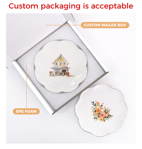 Tùy chỉnh kích thước Logo thiết kế sang trọng bạc vỏ sò hình dạng cạnh sứ đồ trang sức gốm đính món ăn khay tấm với Hộp quà tặng - Product Image 6