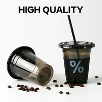 Gobelet à café jetable en PET à paroi simple, qualité alimentaire, avec logo personnalisé, faible MOQ, pour boissons froides, 8/12/16oz, transparent/noir, personnalisation rapide