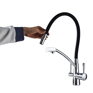 Yundoom OEM Modern Dual Handle Chrome Black Kitchen Faucet with 3 Way RO Drinking <strong>Water</strong> <strong>Tap</strong> Silicone <strong>Components</strong> - Product Image 1