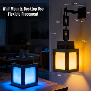 Hot Sale Pixelated Lantern Night <b>Light</b> 16 Color <b>LED</b> Wall Lamp With Remote Control Rechargeable <b>USB</b> Powered Retro Pixel Style - Product Image 4