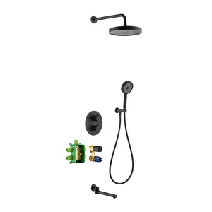 Concealed Shower Shower Set in-Wall Embedded Box Mixing Faucet Black Round Shower Head