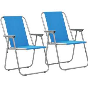 Sedia da Spiaggia Pieghevole in Metallo 49x45x74 Cm, Tessuto Oxford Azzurro con Braccioli, Arredo da Campeggio per Esterni - Product Image 1
