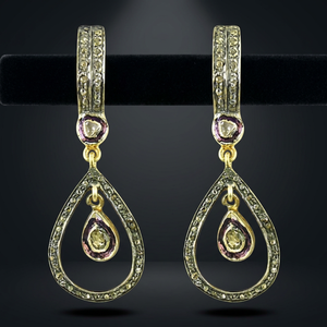 Boucles d'oreilles en diamant plaqué or 22 carats pour femmes Art Palace, coupe poire, bijoux de mariage classiques - Product Image 2