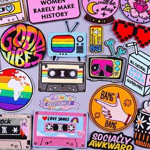 En gros, Patchs brodés thermocollants à motifs de dessins animés et musicaux, Appliques décoratives DIY, Patchs brodés personnalisés pour vêtements et jeans - Product Image 1