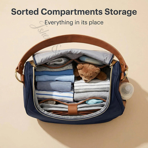 Sac à langer portable grande capacité à suspendre à la poussette avec matelas à langer |   Fermeture éclair en nylon imperméable pour les soins de bébé - Product Image 4