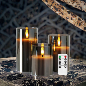 <span class=keywords><strong>Bougie</strong></span> <span class=keywords><strong>LED</strong></span> sans flamme, verre fumé, flamme réaliste, télécommande, minuterie, luminosité réglable, fonctionne sur piles, pour la maison, Ramadan - Product Image 3