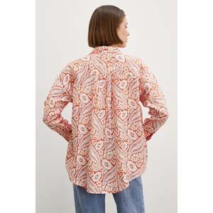 Camisa Modal con Estampado Floral Naranja para Mujer, Blusa Casual con Botones, Estilo Diario, Tela Popelina - Product Image 5