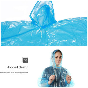 Thêm dày dùng một lần màu xanh PE mưa cho Poncho không thấm nước quá khổ người lớn khẩn cấp Áo Mưa Với đàn hồi còng cho ngoài trời parti - Product Image 5