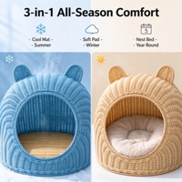 Maison pour chat en rotin imitation tressé à la main, respirante, lavable, trois tailles, vente en gros OEM ODM