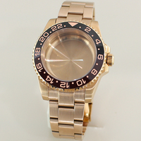 Boîtier de montre élégant GMT 40MM en acier inoxydable doré, rotatif unidirectionnel, pour mouvements NH35/34/36/38 Miyota8205 8215, 20 ATM