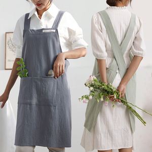 Wholesale Cheap Custom Logo Adjustable Grey Women Adults Linen Cotton <b>Kitchen</b> <b>Apron</b> With Pockets - Product Image 1