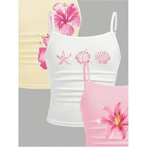 FOXA Women's Tank <b>Tops</b> 3 Pack Spaghetti Strap Floral Printed Fitted Summer Camisole <b>Tops</b> Regular Length Breathable Polyester - Product Image 3