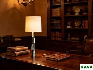 Lámpara de Mesa Contemporánea de Mármol <span class=keywords><strong>Verde</strong></span> y Blanco con Pantalla de Tela, Iluminación Elegante para el Hogar y Hoteles - Product Image 3