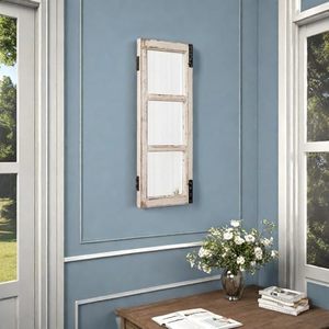 <span class=keywords><strong>Espejo</strong></span> de <span class=keywords><strong>Ventana</strong></span> Moderno con Marco de Madera Estilo Rústico, 14 x 33 Pulgadas, Colgante Vertical, Color <span class=keywords><strong>Blanco</strong></span> Desgastado, Fuente de Luz LED, Ecológico - Product Image 4