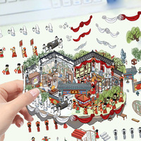 Stiker Dinding PET Tahan Air Pemandangan Kartun 3D Miniatur Rumah Pereda Stres DIY Jurnal Adegan