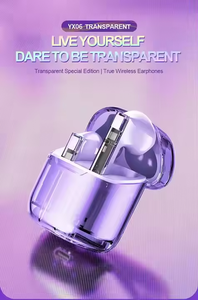 หูฟังคริสตัลตัดเสียงรบกวนสำหรับเล่นเกม TW หูฟังแบบเสียบในหูหูฟังแบบใส LED หูฟังไร้สาย YX06หูฟังอินเอียร์ - Product Image 5