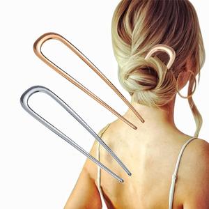 Dames Goud Eenvoudige Mode Grote 14Cm U-Vormige Metalen Haarspeld Nieuwe Groothandel Legering Haarvorken - Product Image 1