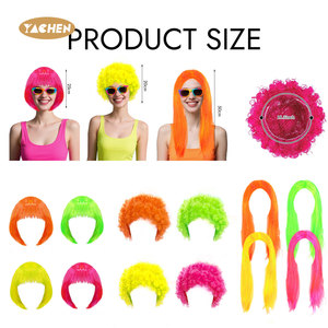 YACHEN neón <span class=keywords><strong>rosa</strong></span> amarillo verde corto Bob pelucas de <span class=keywords><strong>pelo</strong></span> <span class=keywords><strong>disfraz</strong></span> neón fiesta pelucas para mujeres niñas cumpleaños <span class=keywords><strong>Halloween</strong></span> fiesta decoraciones - Product Image 2