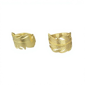 Bague en laiton plaqué or avec motif végétal, style bohème, bijoux unisexes à porter au quotidien - Product Image 1