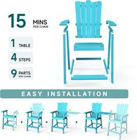 Chaise de comptoir ergonomique avec dossier incurvé, assise large, repose-pieds, en bois HIPS, acier inoxydable 304, couleur turquoise, pour jardin, balcon, terrasse