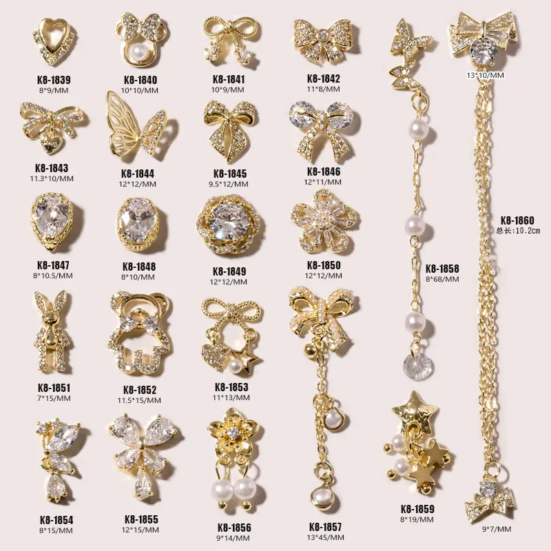 Luxury Zirconia Rhinestone Gold Jewelry 3D Nail Parts Decoration Nail Charms Wholesale DIY Nails Charm
