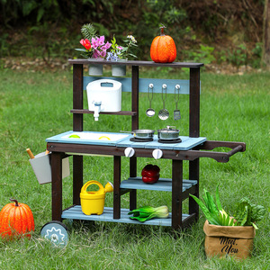 <span class=keywords><strong>Cuisine</strong></span> de jeu d'extérieur en bois pour enfants avec ustensiles – Jouet éducatif interactif pour 0-3 ans, unisexe - Product Image 1
